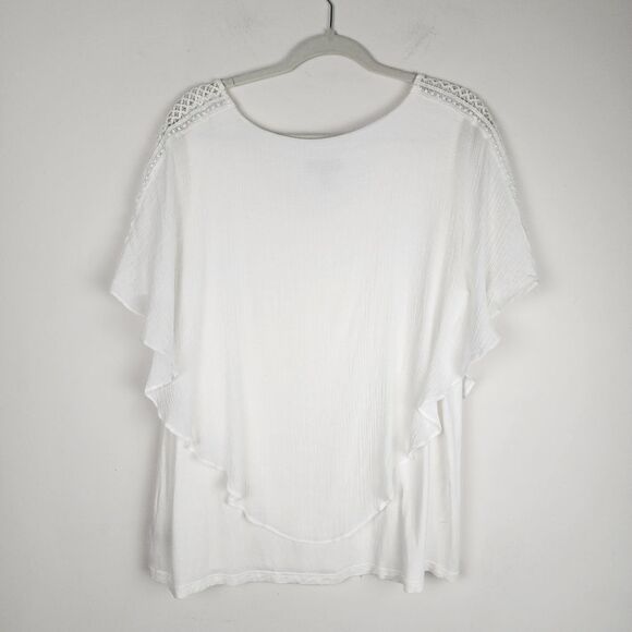 Alyx Overlay Top Cream Lace Trim Blouse Popover Flowy Size 2X - Picture 4 of 13